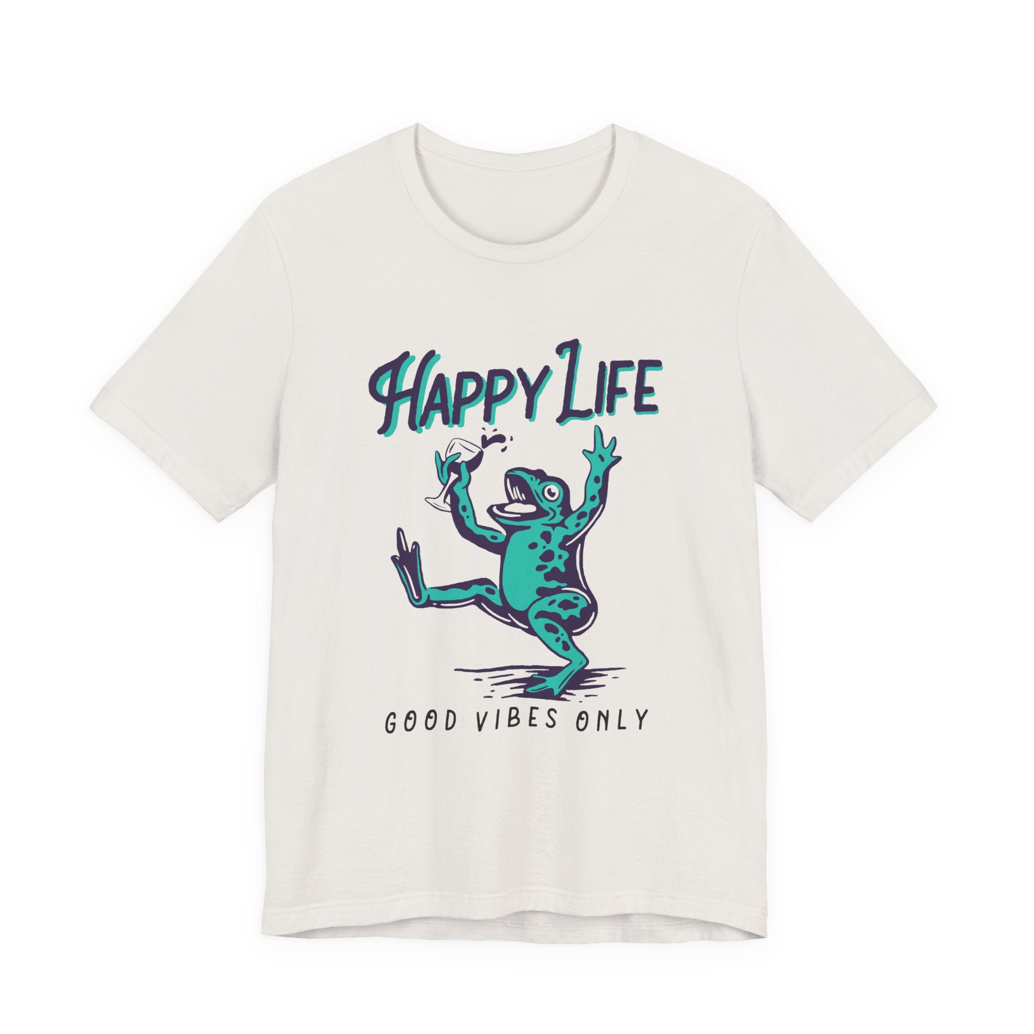 Healthy Life, Good Vibes Only | Wine-Spilling Frog Graphic T-Shirt