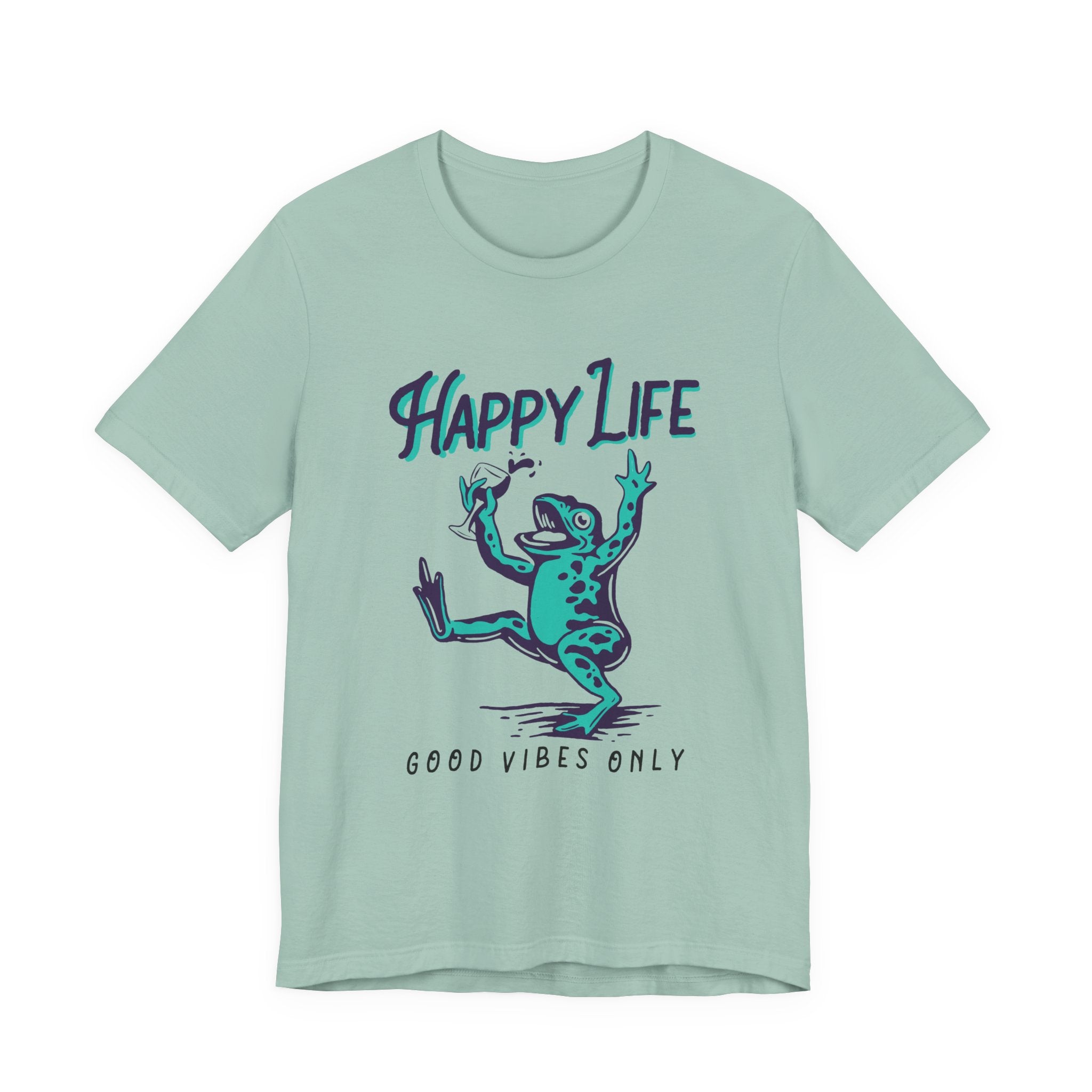 Healthy Life, Good Vibes Only | Wine-Spilling Frog Graphic T-Shirt