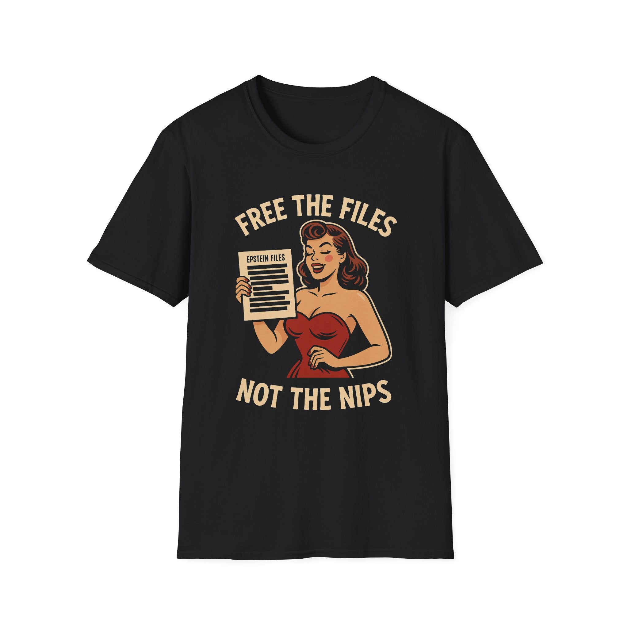 Free the Files, Not the Nips | Retro Pin-Up Redacted Graphic T-Shirt