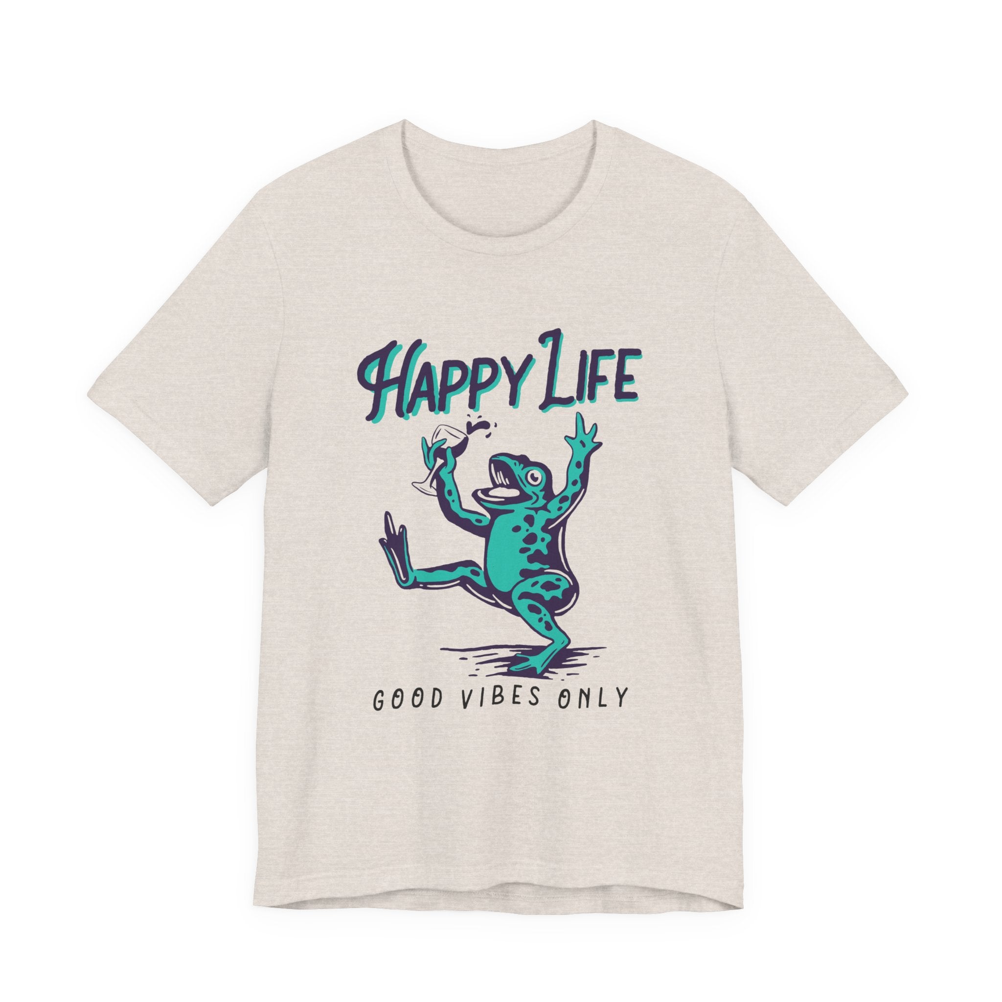 Healthy Life, Good Vibes Only | Wine-Spilling Frog Graphic T-Shirt