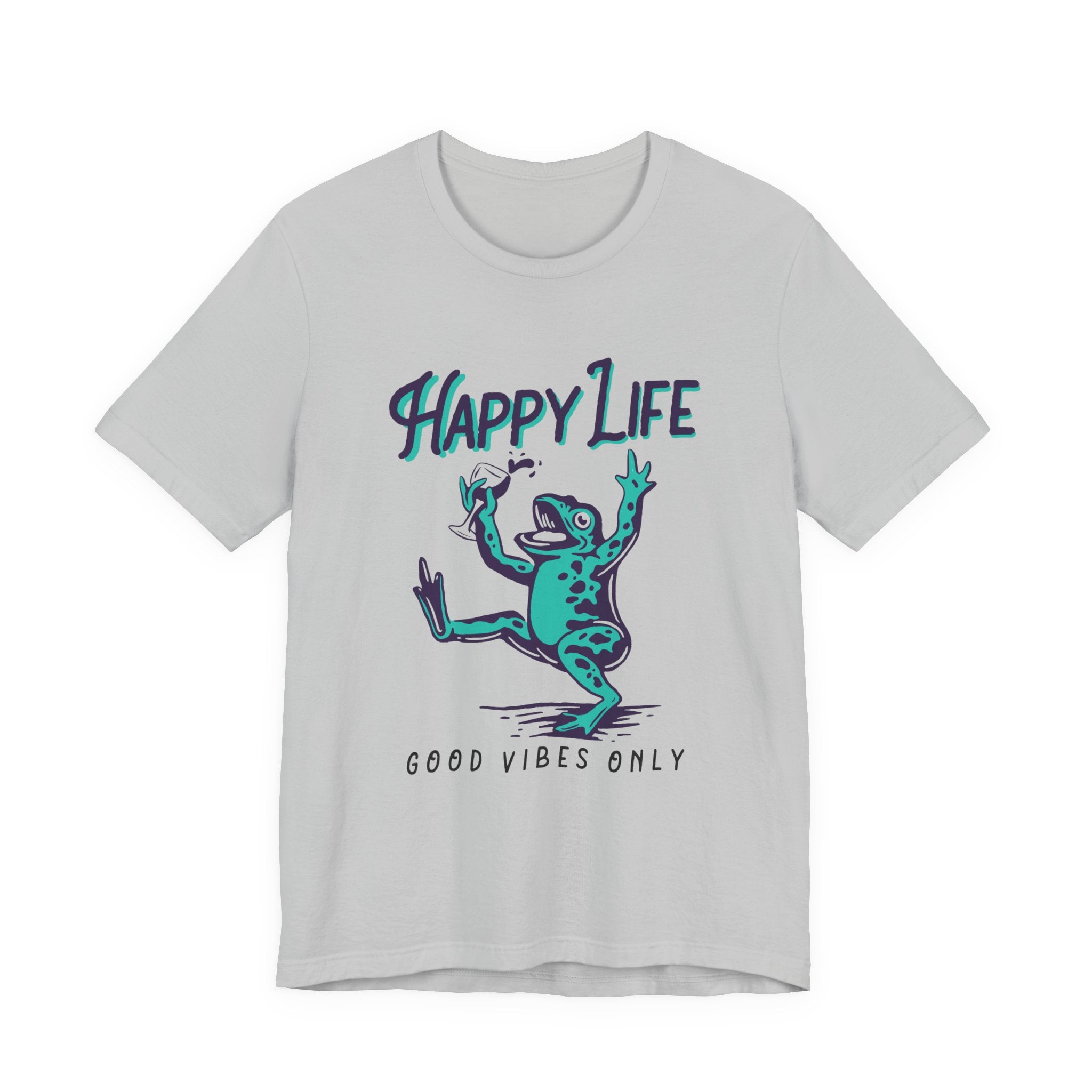 Healthy Life, Good Vibes Only | Wine-Spilling Frog Graphic T-Shirt