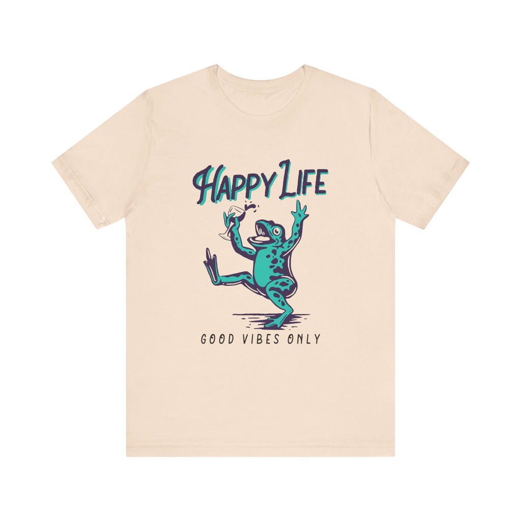 Healthy Life, Good Vibes Only | Wine-Spilling Frog Graphic T-Shirt