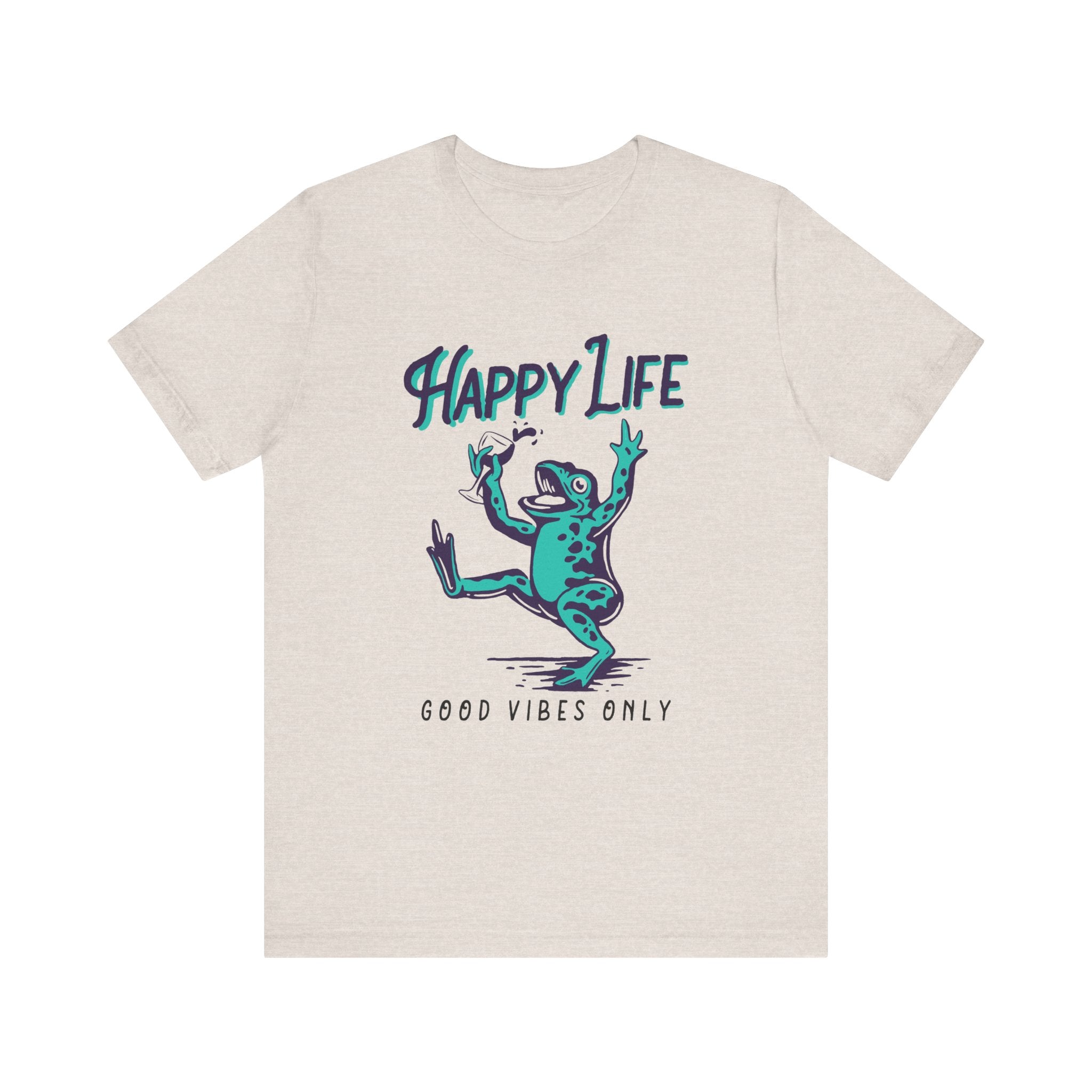 Healthy Life, Good Vibes Only | Wine-Spilling Frog Graphic T-Shirt