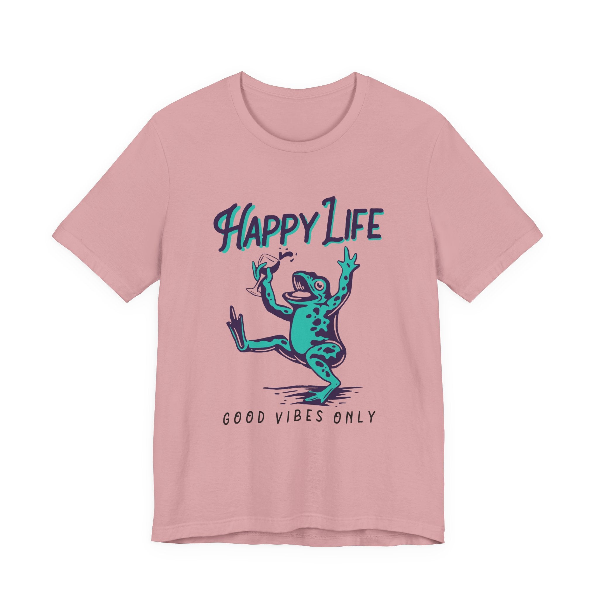 Healthy Life, Good Vibes Only | Wine-Spilling Frog Graphic T-Shirt