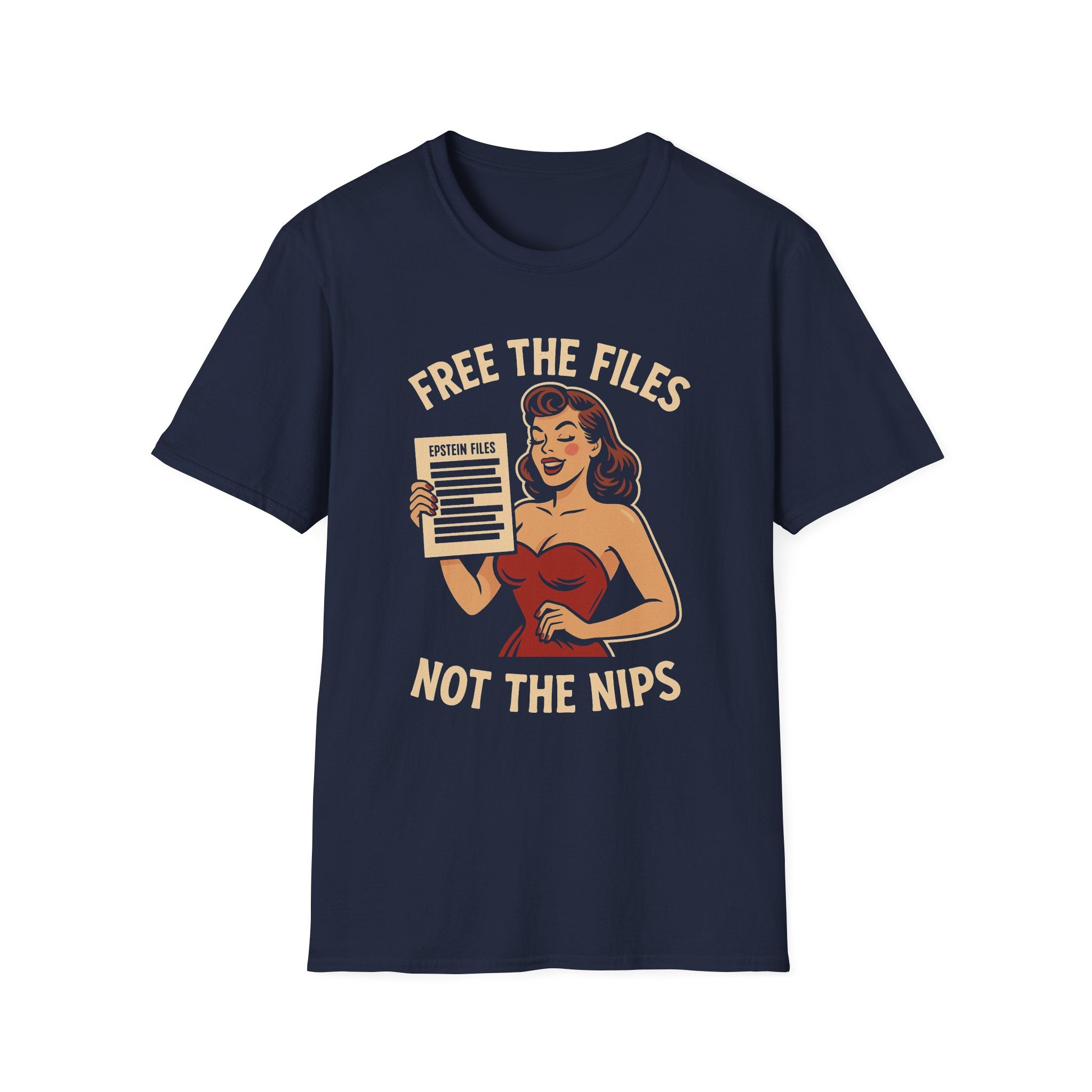 Free the Files, Not the Nips | Retro Pin-Up Redacted Graphic T-Shirt