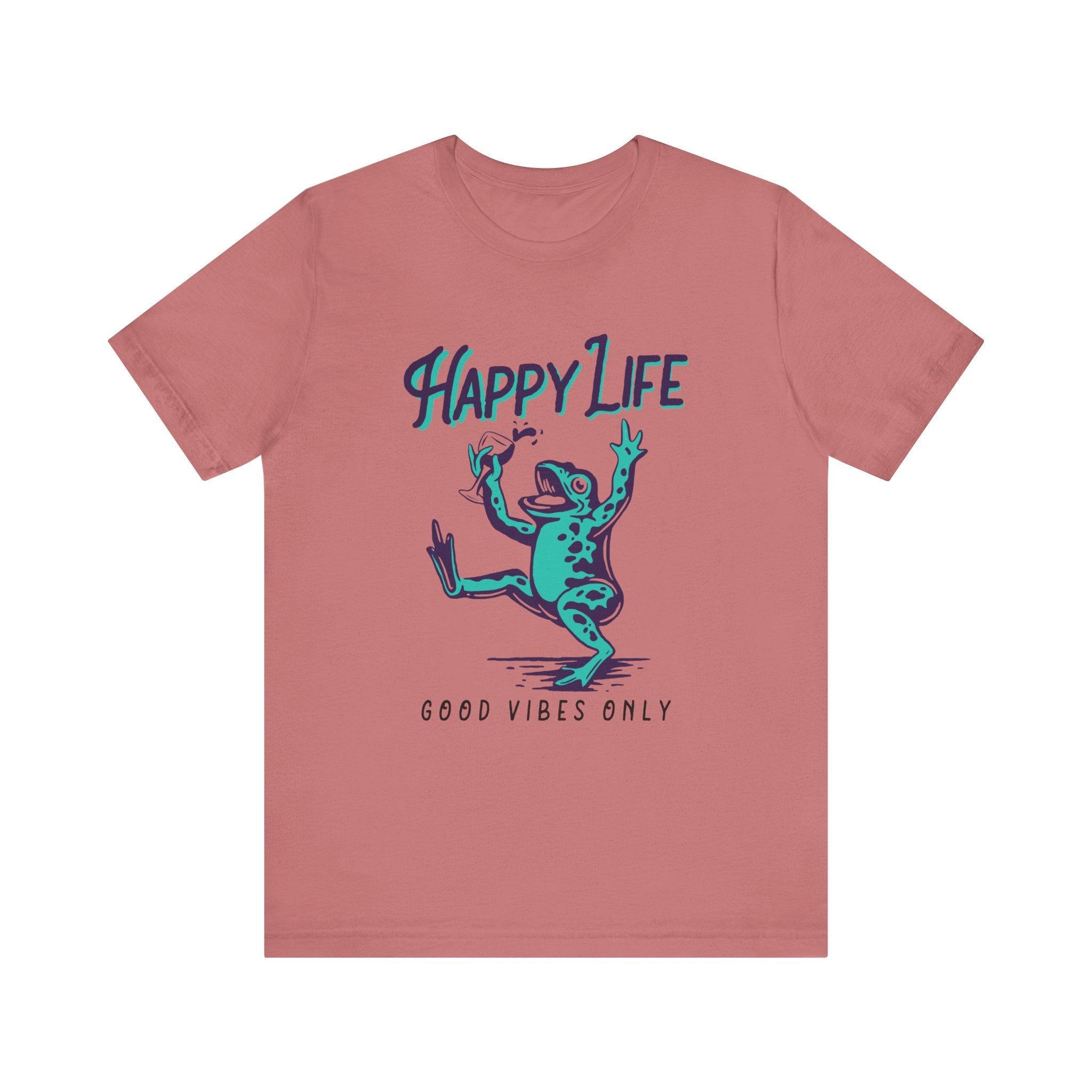 Healthy Life, Good Vibes Only | Wine-Spilling Frog Graphic T-Shirt