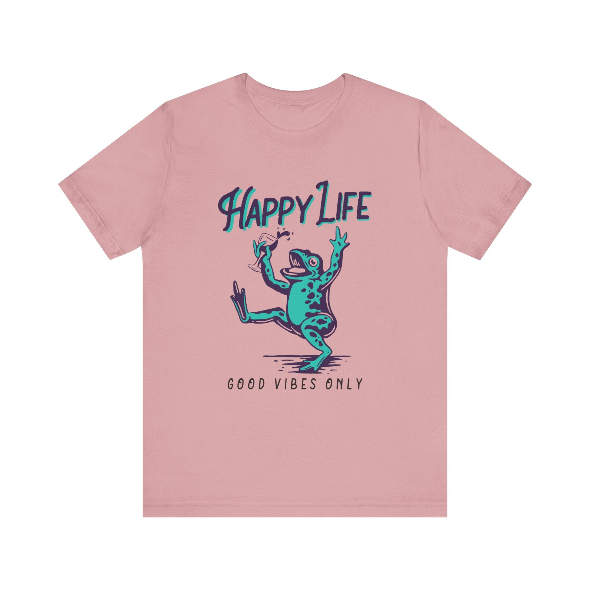 Healthy Life, Good Vibes Only | Wine-Spilling Frog Graphic T-Shirt