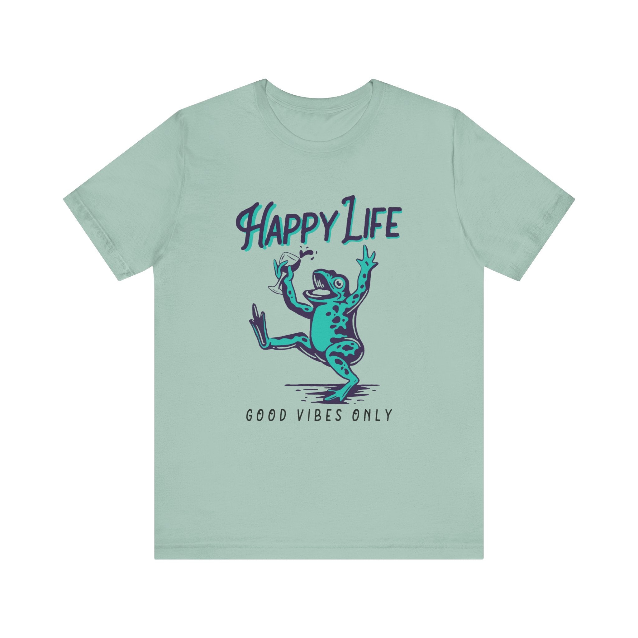 Healthy Life, Good Vibes Only | Wine-Spilling Frog Graphic T-Shirt