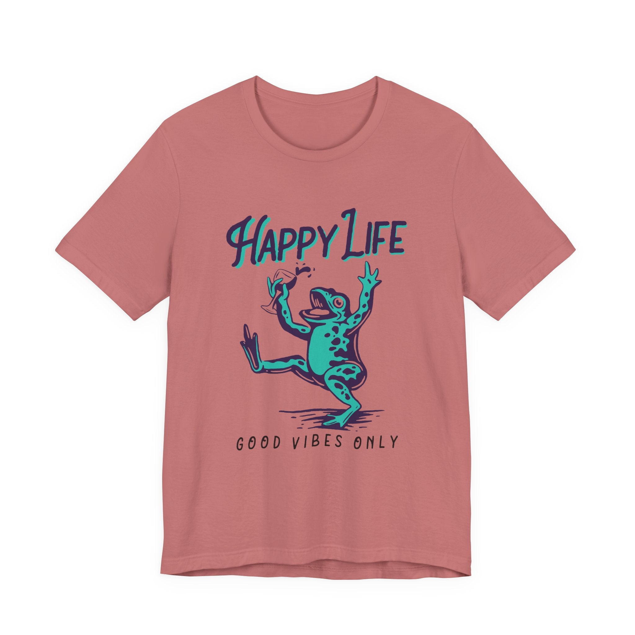 Healthy Life, Good Vibes Only | Wine-Spilling Frog Graphic T-Shirt